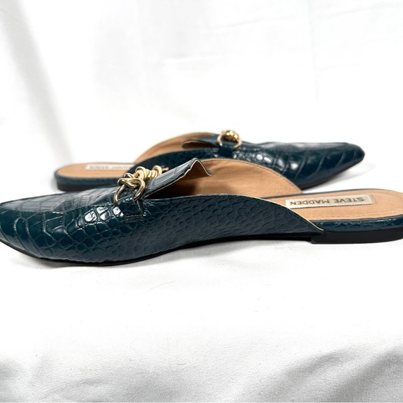Steve Madden Forever Croc Chain Mule Loafers Teal Faux Leather Size 9.5 - Picture 10 of 11